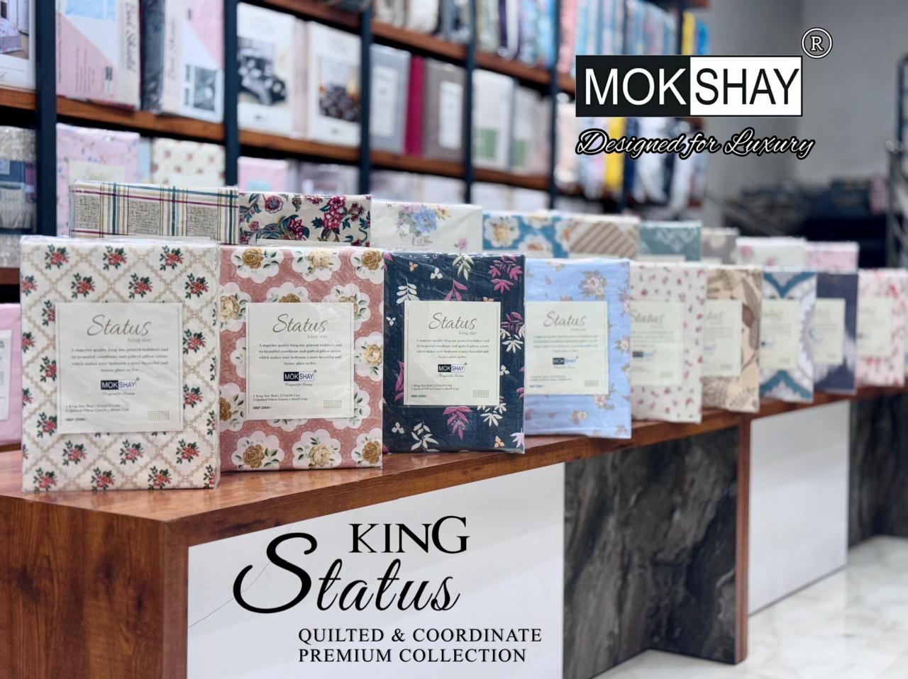 Status King — the pillow covers, borders and packing shown close up.